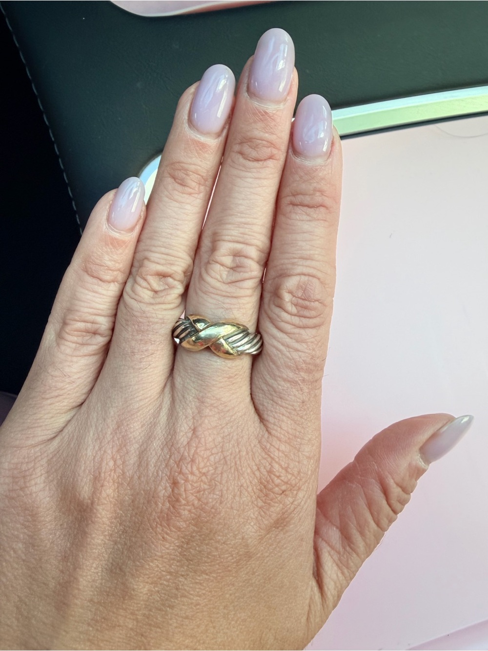100% Authentic Rare David Yurman Two-Tone Twisted Cable Ring in Silver and Gold - Picture 4 of 16